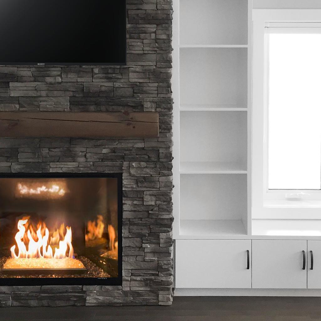 Custom fireplace mantle and cabinetry